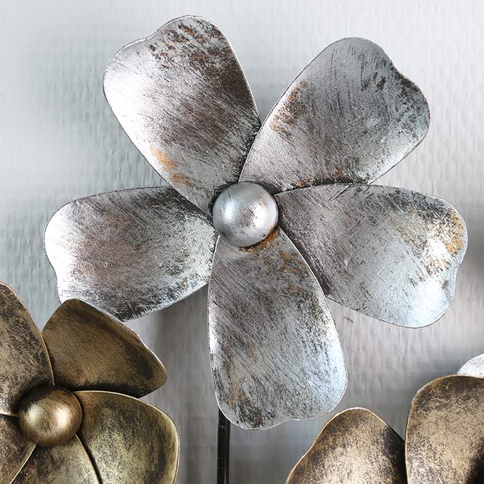 Casablanca Wanddeko Flowers – Metallbild Mit 3D-Blumen In Silber/braun, 30x30 Cm