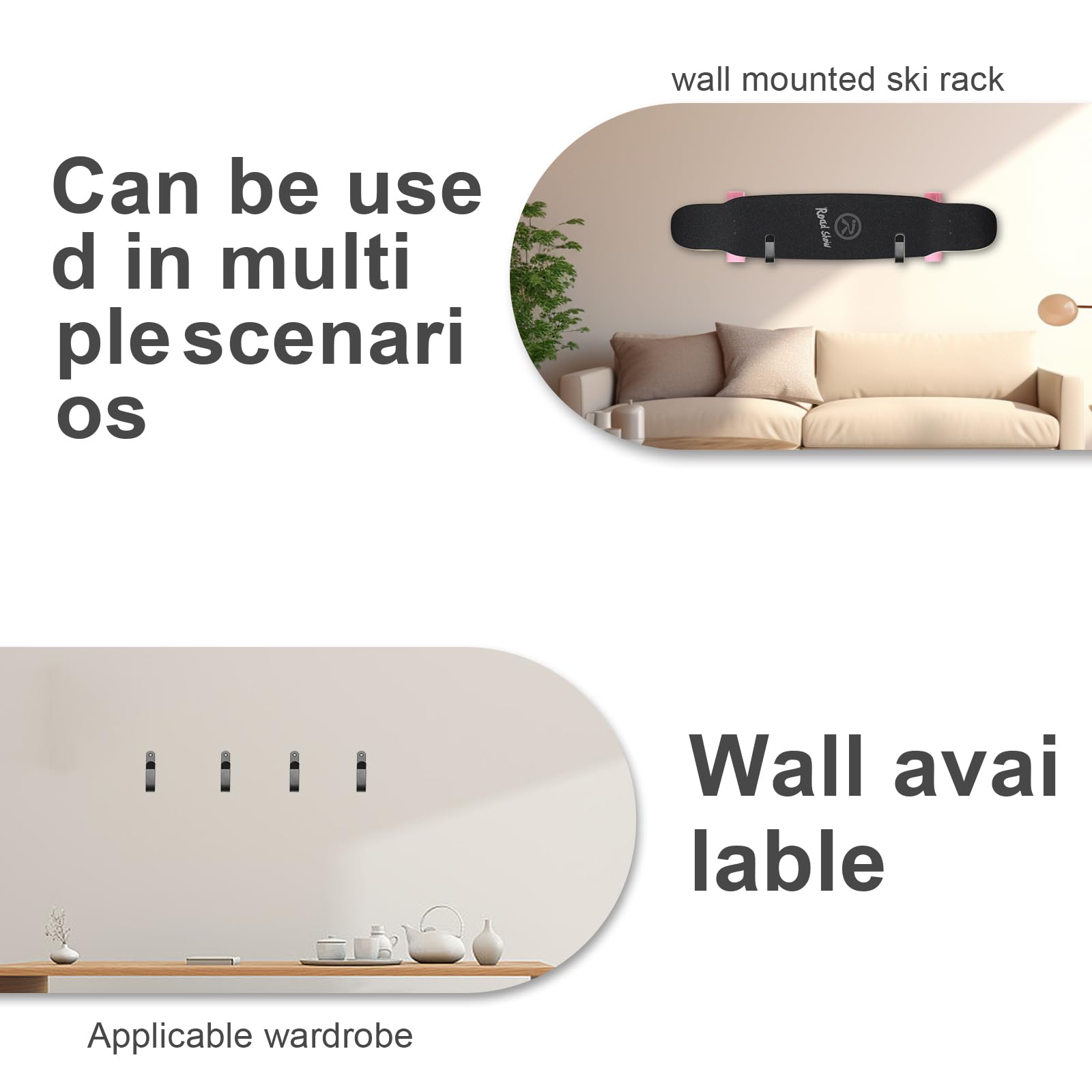 Soporte de Pared para Snowboard, Estante de Exhibición para Esquís, Tablas de Snowboard, Longboards y Patinetas, 4 Piezas