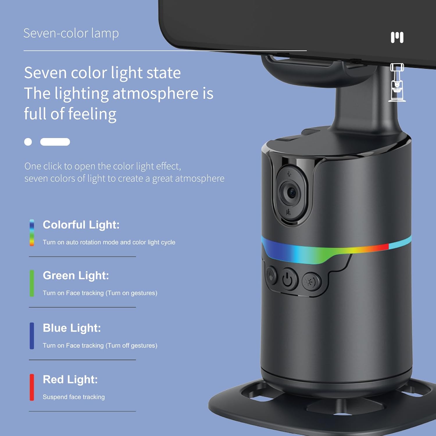 Auto Face Tracking Tripod Desk Mount with 2 Fill Lights 360° Rotating Phone Holder for iPhone, Smart AI Motion Tracking Phone Stand, Gesture Control, No App, Rechargeable Content Creator Essentials