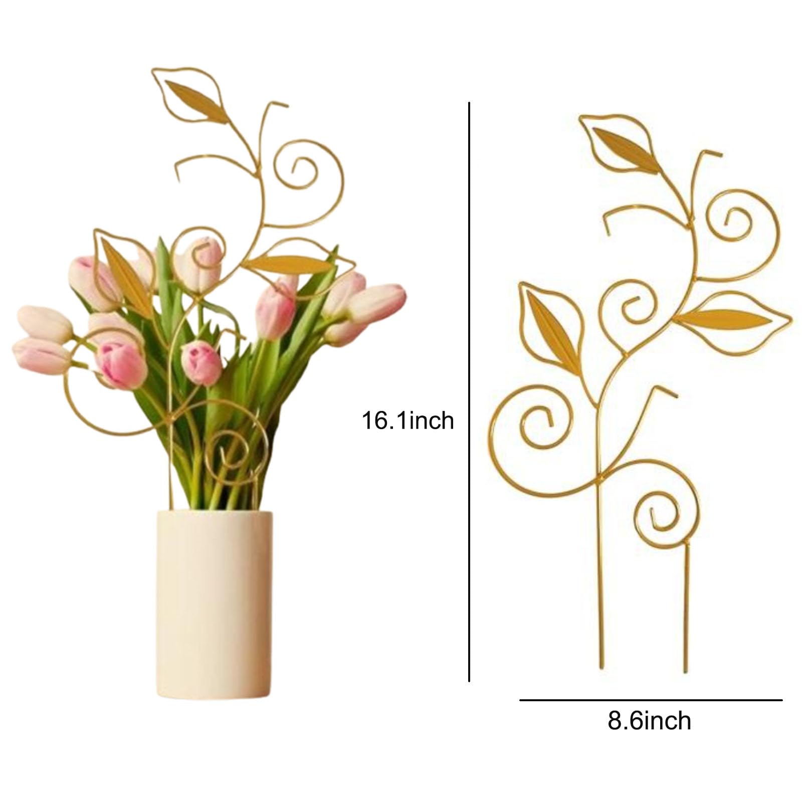 Dekoratives Metall-Pflanzenspalier für Topfpflanzen im Innenbereich - Blattform Ranken-Stützpfähle mit 6 Pflanzenclips, Schwarz/Grün/Gold, Gartenspalier für Kletterpflanzen, Reben (Schwarz + Grün +