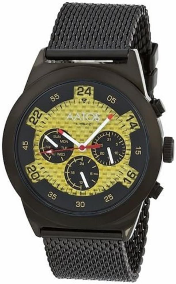 Aatos Automatic Black Plated Stainless Steel Carbon Fiber Face Gold Dial Men's Watch WedusBBG