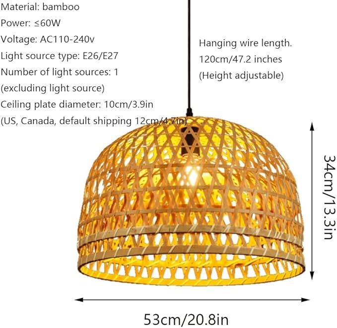 STARZE Moderne Bamboe Hanglampen Natuurlijke Retro Verlichtingsarmaturen Koepel Decor Hanglamp Primaire Kleur Luifel Rotan Plafond Kroonluchter Lamp Voor Keuken, Slaapkamer, Eetkamer Coffee Shop STARZE photo 3