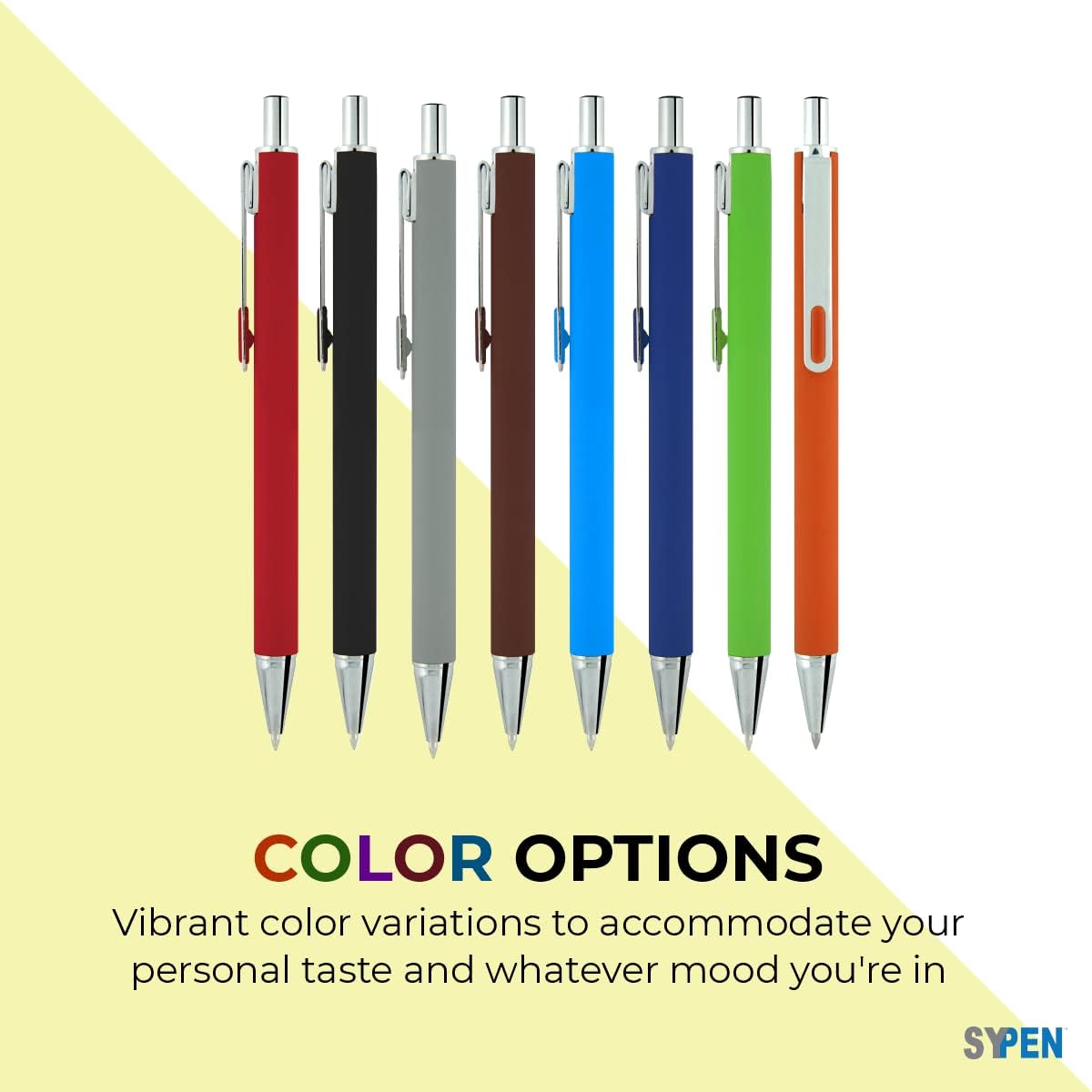 SyPen Personalized With your Custom Logo or Text Pens-Pack of 100- for Marketing, Parties, and Events-Soft Touch Rubberized Smooth Surface Barrel Click Action Metal Pens-Brown