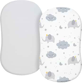 TILLYOU Bassinet Fitted Sheets for Baby Boy Girl, Universal Fit for Cradle Oval Rectangle Hourglass Mattress, 2-Pack Elephant & Cloud