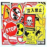 50 Pieces Warning Stickers Prohibition Sign Waterproof Funny Paper Sticker Cool Decoration for Luggage Box Skateboard Phone Laptop Moto Trunk Guitar Car Helmet