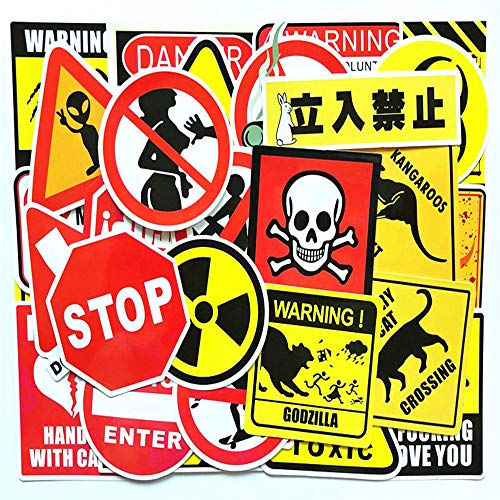 50 Pieces Warning Stickers Prohibition Sign Waterproof Funny Paper Sticker Cool Decoration for Luggage Box Skateboard Phone Laptop Moto Trunk Guitar Car Helmet