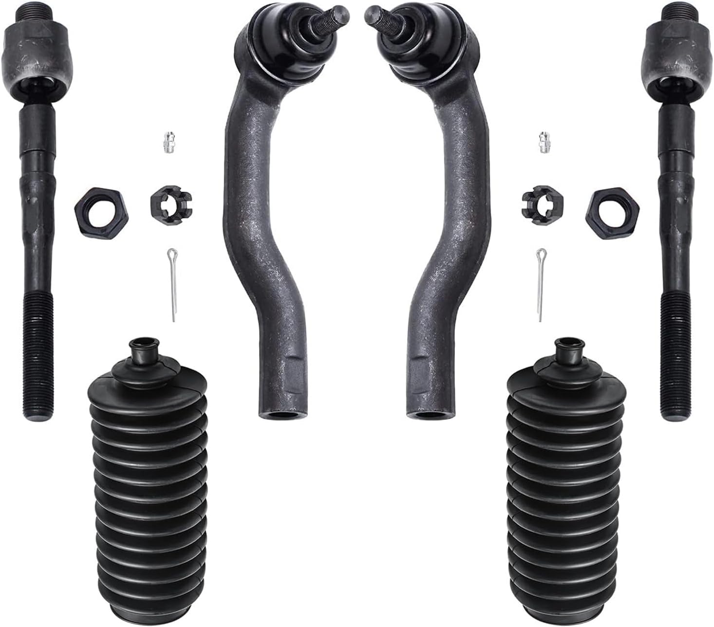 Detroit Axle - Front 6pc Tie Rods Kit for 07-14 Ford Edge Lincoln MKX, 4 Suspension Outer & Inner Tie Rod Ends 2 Boots 2007 2008 2009 2010 2011 2012 2013 2014 Replacement