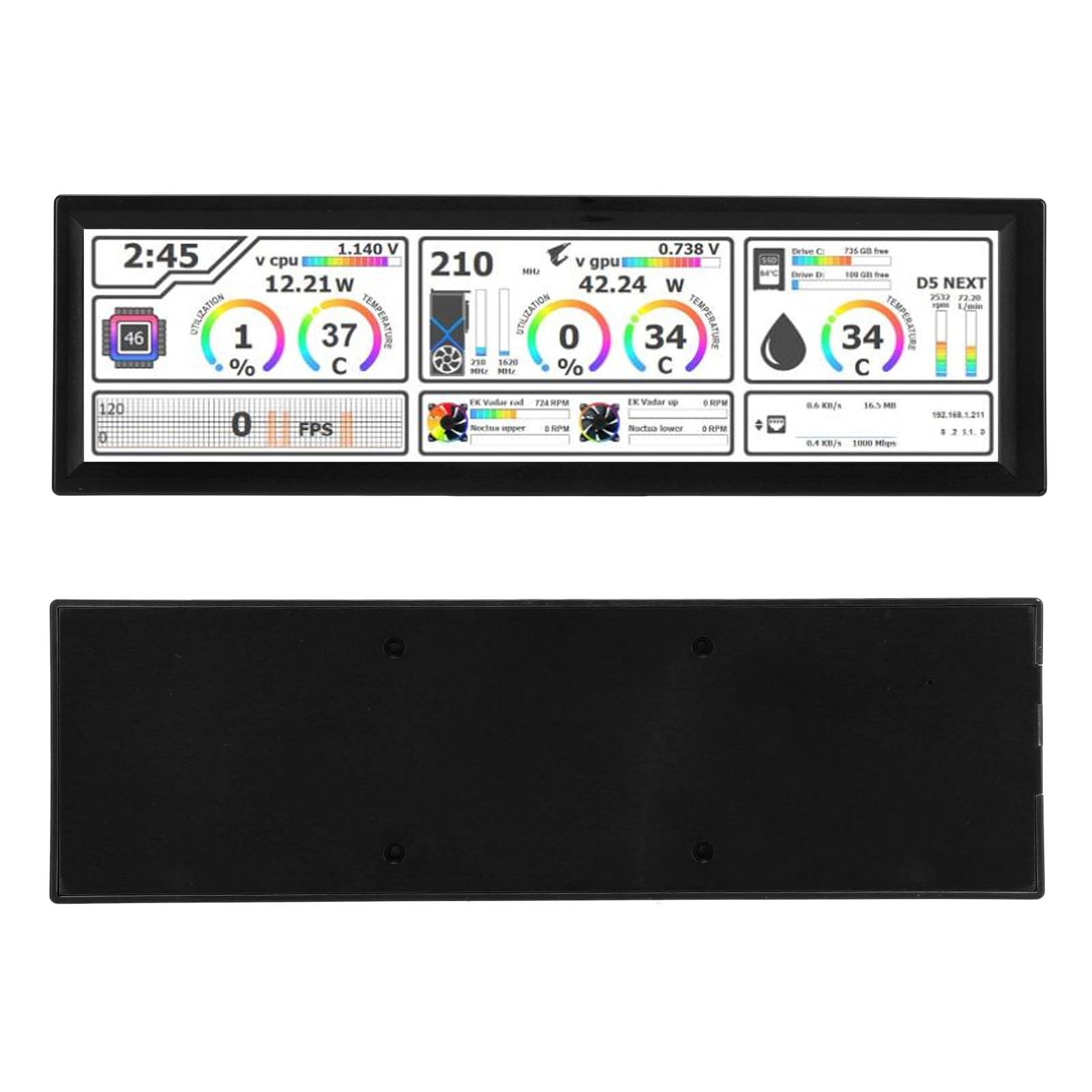 Yunseity Pannello Sensore Visualizzazione Temperatura PC, Display Temperatura PC Touch Screen da 8,8 Pollici Supporto Schermo Secondario Tema Dinamico per Programmatori (BLACK)