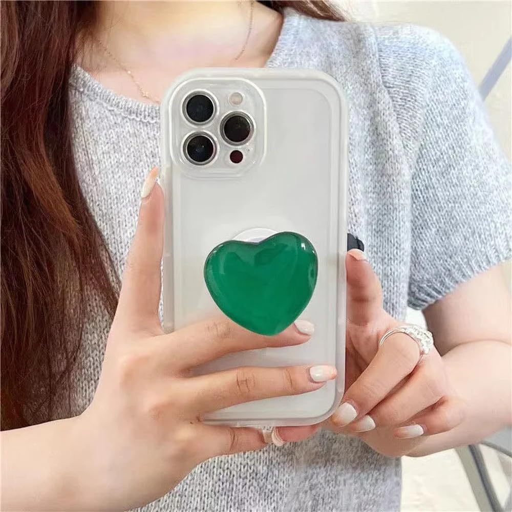 Coque arrière de protection transparente iPhone 13 14 avec support cœur - 6