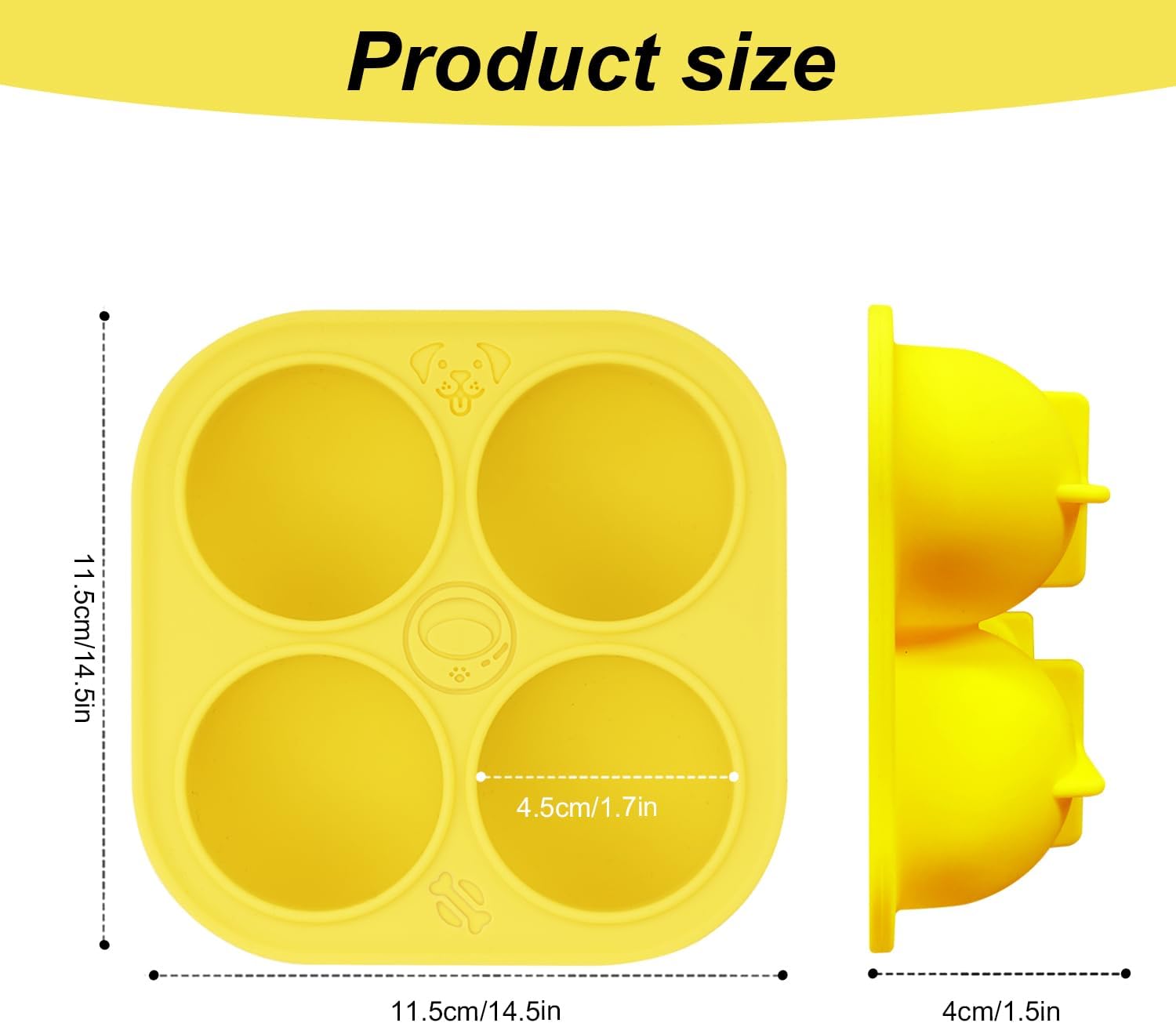 PEUTIER Silicone Dog Treats Molds for Large Dog Toy, 4 Cavities Reusable Treat Tray for Freezing Puppy Mold for Making Snack Easy to Release (Yellow) image 2