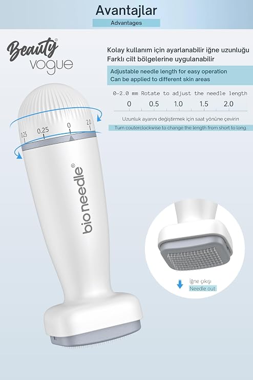 Bio Needle Dermastamp, 140 İğneli Ayarlanabilir Mikro İğneleme Cihazı, Cilt ve Saç Bakımı için Dermaroller