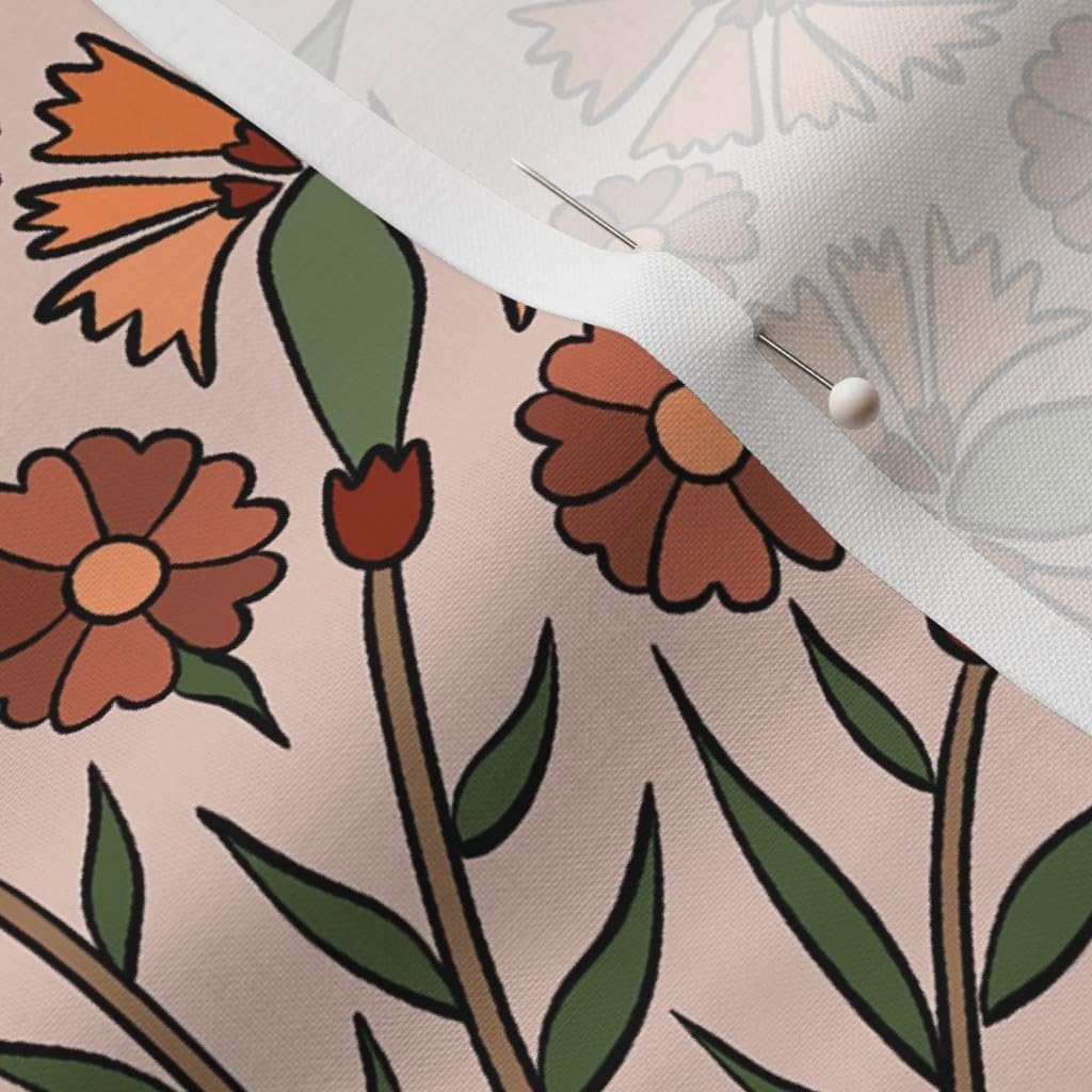 Spoonflower Fabric - Floral Art Deco Elegant Damask Bohemian Carnations Peach Rust Sage Printed on Petal Cotton Fabric Fat Quarter - Sewing Quilting Apparel Crafts Decor