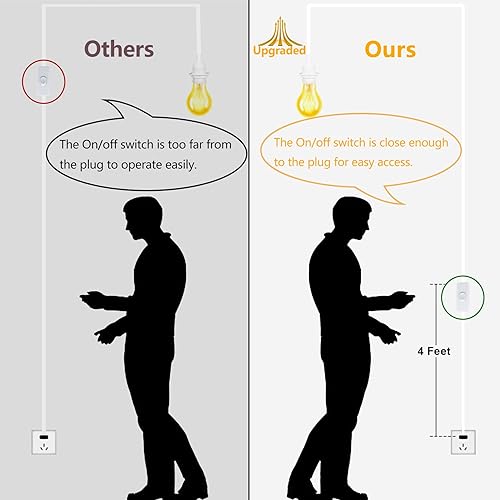 Miniatura 8 de AdiyZ Cable de luz colgante  Bombilla colgante de 15 pies con cable de enchufe  Paquete de 2 cables de lámpara E26 con cable de extensión negro,
