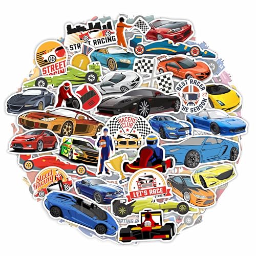 BulbaCraft 100Pcs Race Car Stickers, Racing Stickers and Decals, Race Car Party Supplies, Racing Gifts, Gifts for Women & Men