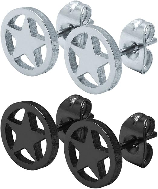 1 Paio di Orecchini Asterisco Stern Nero Bianco Motivo Cabochon