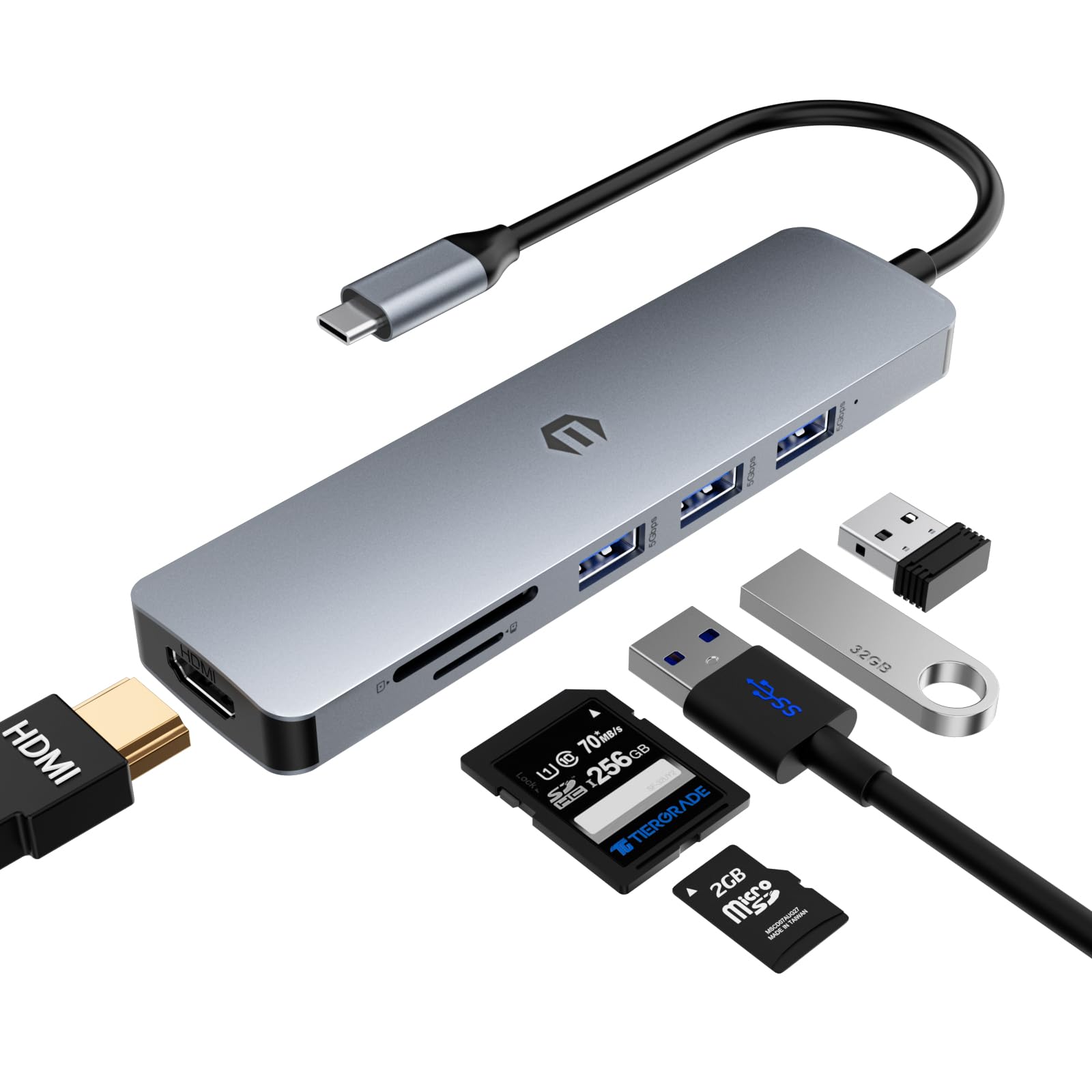 USB C HUB, TOTU 6 in 1 Docking Station USB C Adapter with 4K HDMI Output, USB 3.0 Up to 5Gpbs, SD&TF Card Slot, Compatible for Laptop and Other Type C Devices