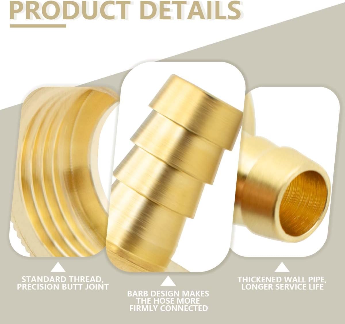 SANATO 6 Pcs Brass Garden Female Hose End Repair Connector, 1/2" Barb x 3/4" Female GHT Thread Fittings with Clamps and Rubber Rings