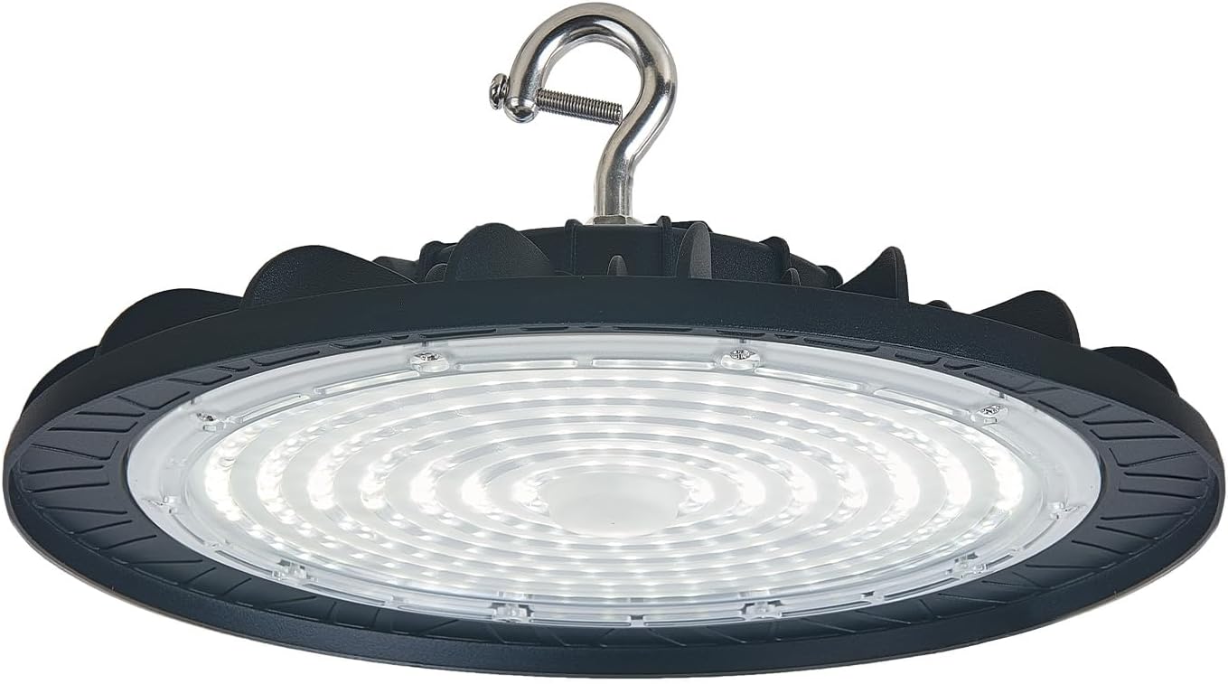UFO LED High Bay Light 150W 22500LM 5000K, 0-10V Dimmable, UL Listed, Hanging Hook, Safe Rope, ETL Listed, High Bay Light for Warehouse Factory Barn Gym Shop