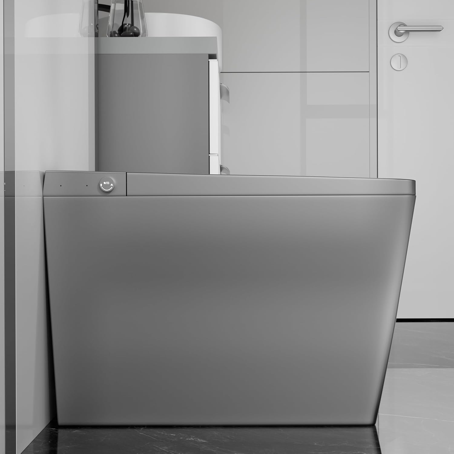 Square Smart Toilet with Built-in Tank for Bathroom Remote Control Tankless Bidet Toilet with Foot Touching Lid Opening Auto Flush Heated Seat LED Digital Display User Memory (Matte Grey)