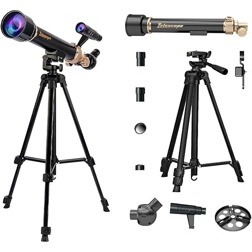 Telescope for Kids& Adults with 60X/30X Lenses, Adjustable Alloy Tripod, Mobile Phone Holder, 360° Gimbal Mount for Stargazing and Nature Viewing,Suitable for Astronomy Enthusiasts