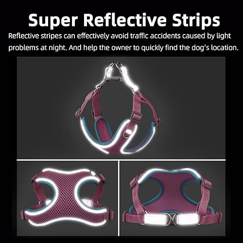 Miniatura 3 de MAKASI Juego de arnés para perro sin tirones con correa, arnés reflectante para mascotas con malla transpirable de fácil control clip frontal para
