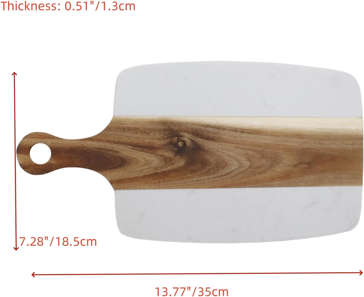 KUMGROT Wood Cutting Board Acacia Wooden Marble Cutting Chopping Serving Boards with Handle for Kitchen Utensils Chopping Vegetables Meat Food, White