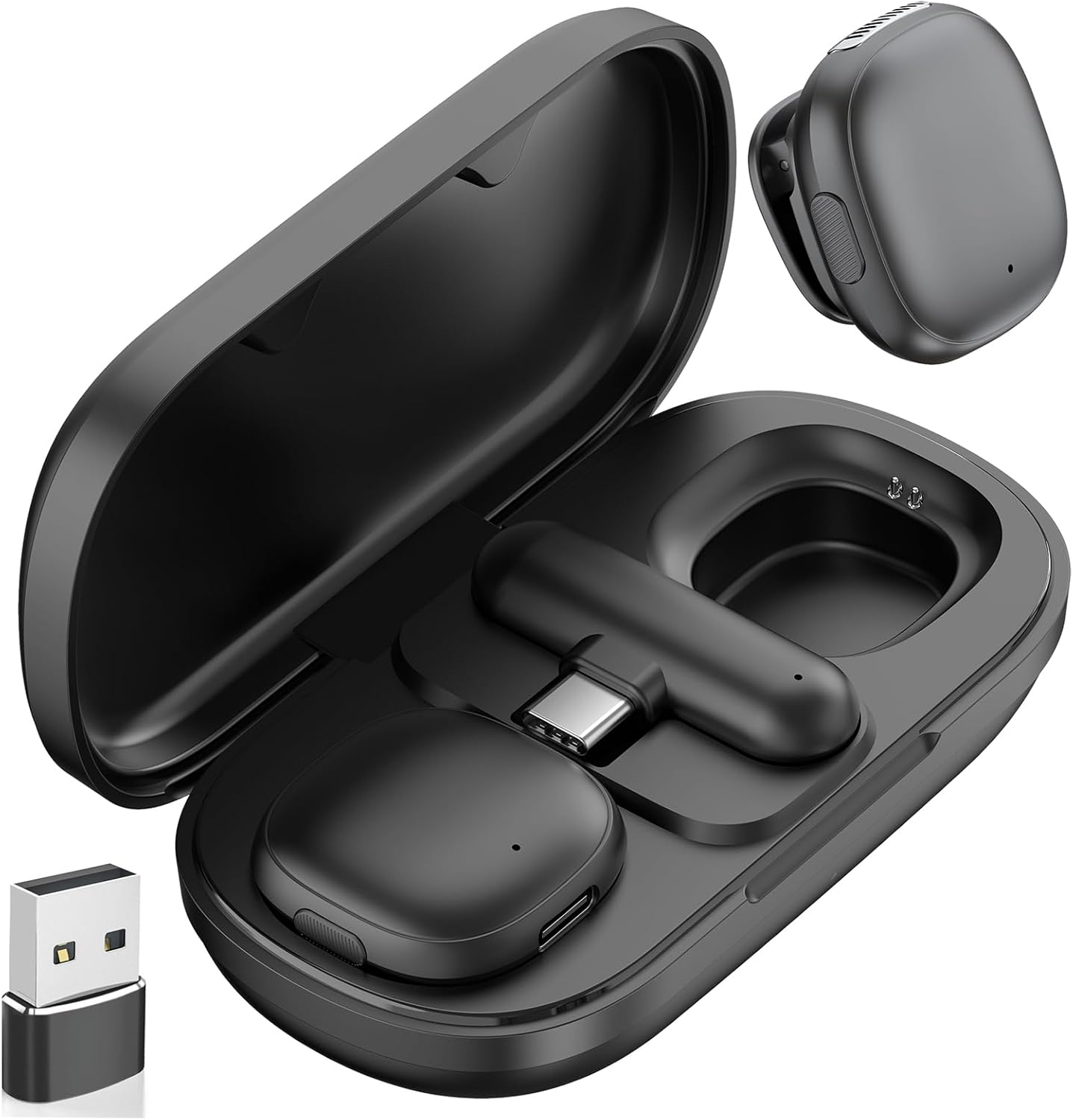 Mini Wireless USB Microphone for PC Laptop Computer iPhone 17/16/15 Android – Ai Noise Canceling Lavalier Lapel Microphones USB C Clip on Mic with 35H Charging Case for Podcast Youtube Streaming