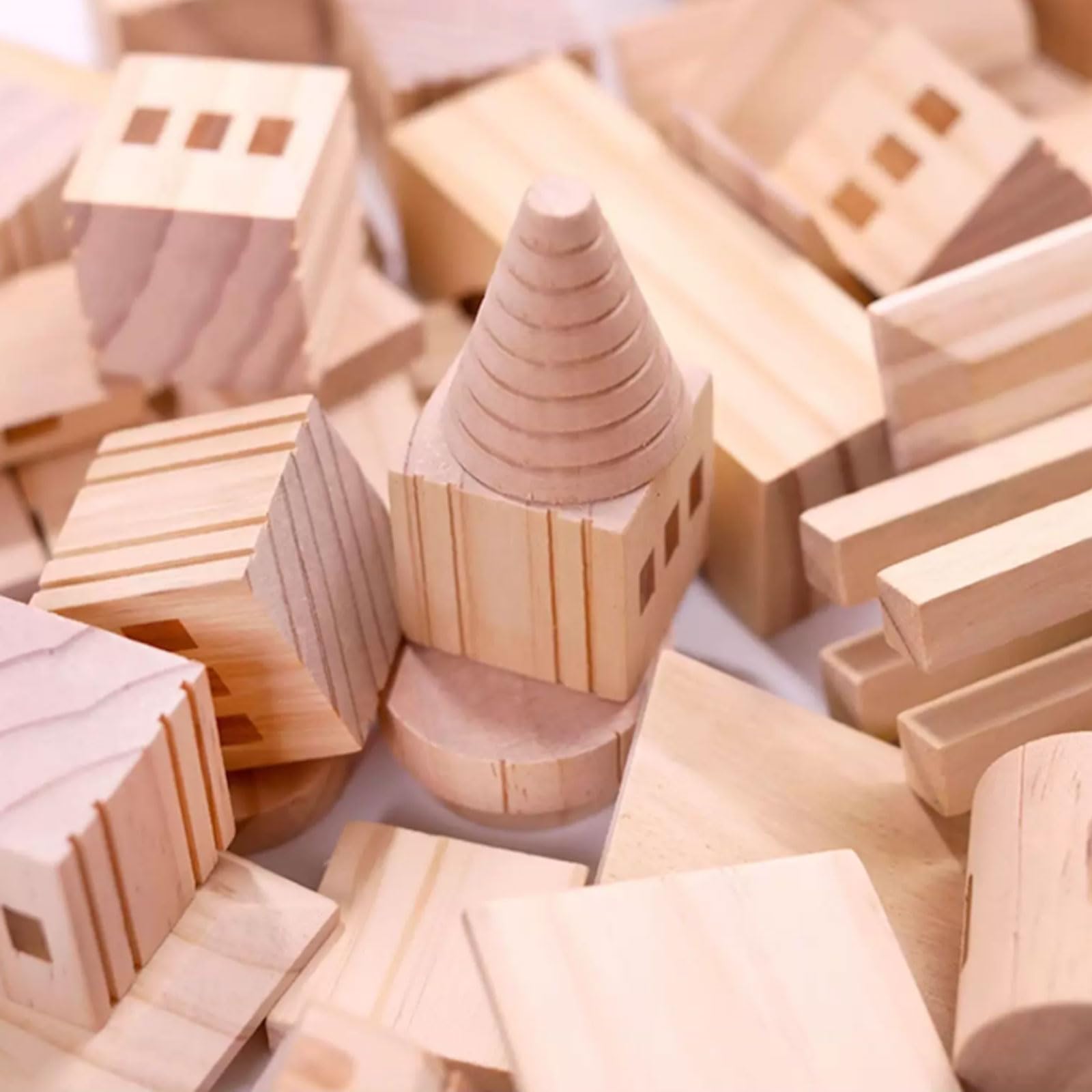 Set Blocchi Costruzione Legno Naturale Incompiuto Montessori Forma Castello | Giocattolo da costruzione in legno grezzo non verniciato e aperto, blocchi STEM per immaginazione creativa