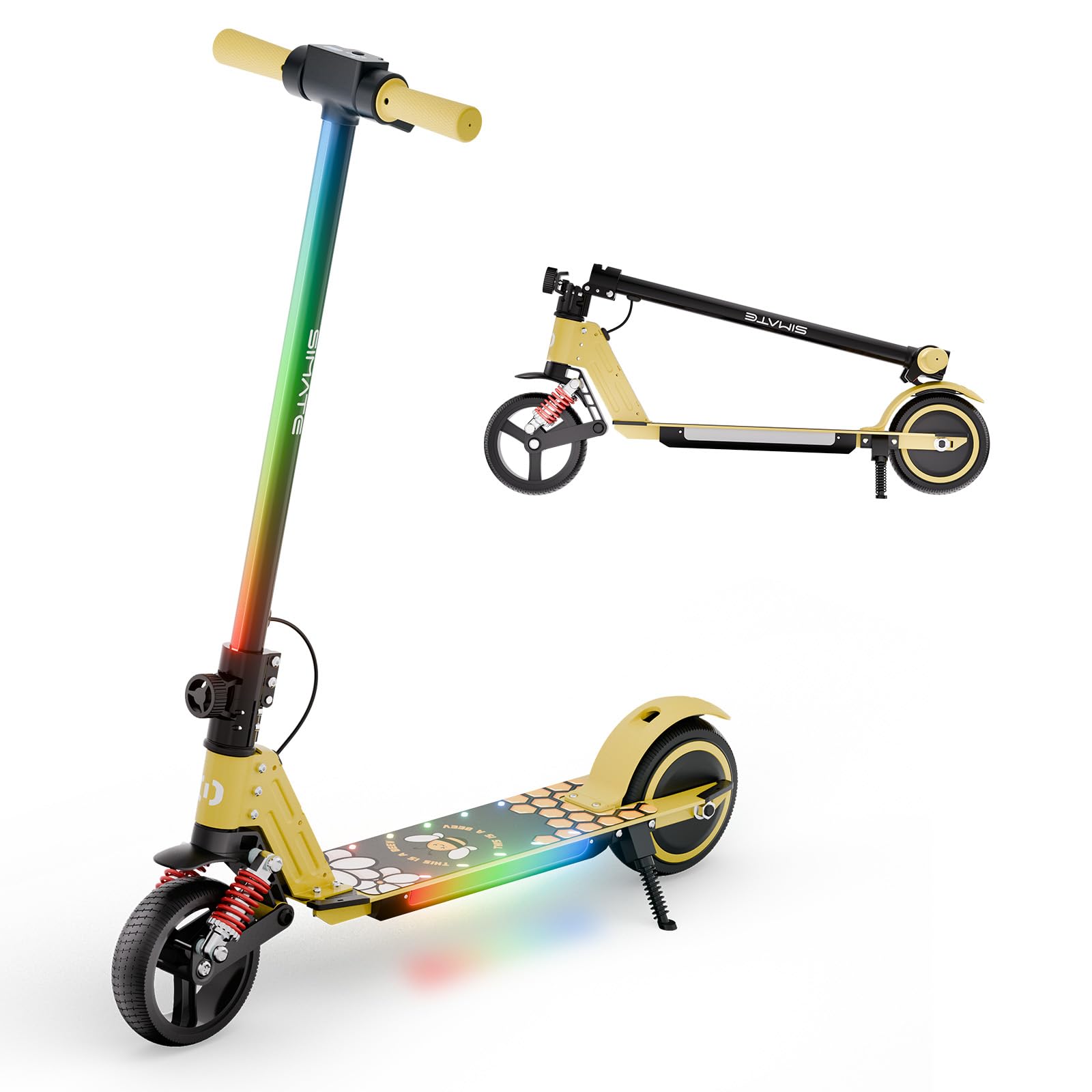 S5 Patín Eléctrico para Niños, Scooter Eléctrico Plegable con Luz LED, Llantas Todo Terreno de 6,5", Velocidad Máx. 14 km/h, para 6-14 Años, Amarillo