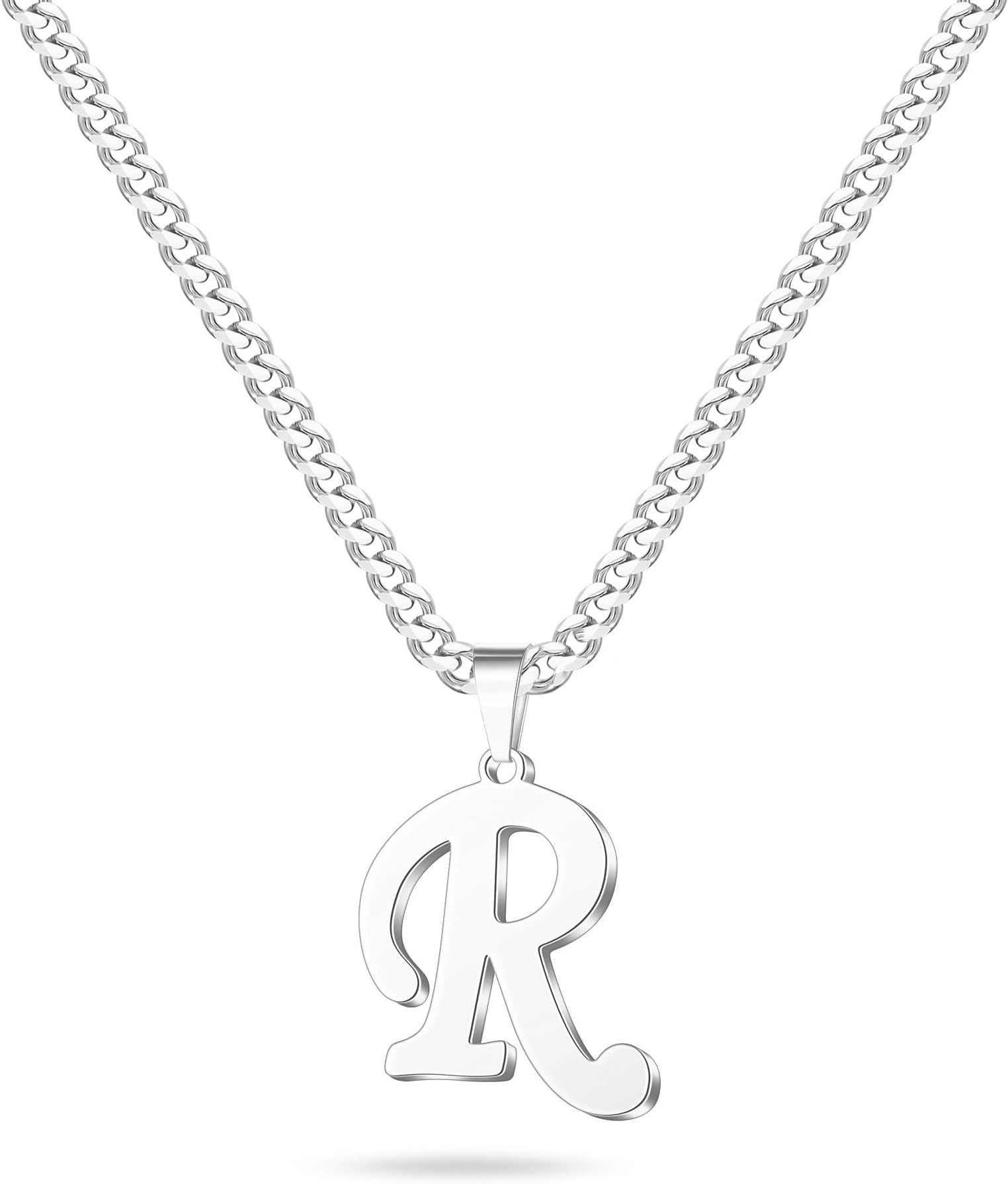 Initial A-Z Letter Necklace for Men Boys Women, Stainless Steel Cuban Link Chain Letter Pendant Necklaces Capital Monogram Necklace Jewelry Gifts for Men 20+2 Inches