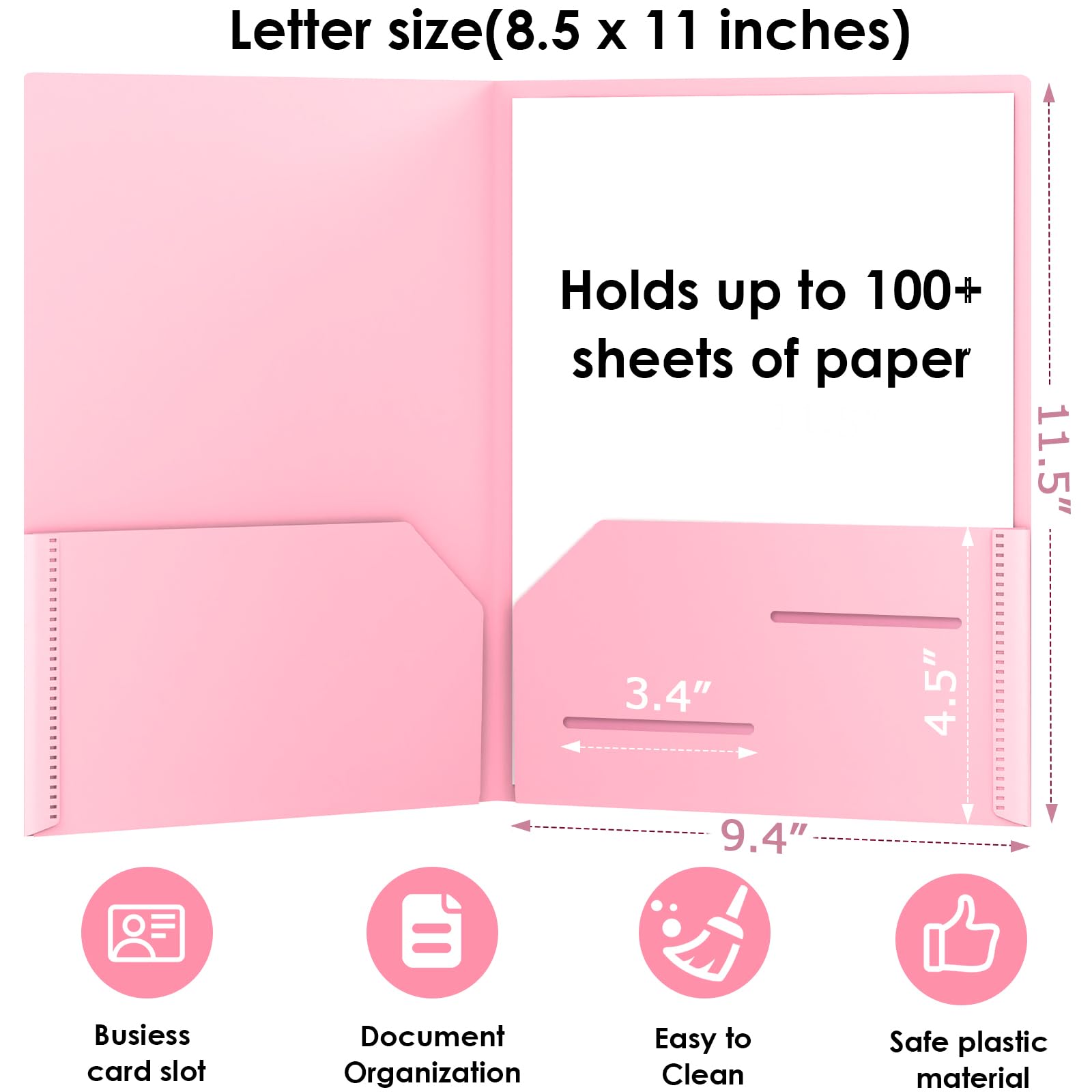 HABGP 100-Pack Plastic Folders With Pockets - 5 Colors, Two-Pocket Folders For Office, School, Business Cards - View #6