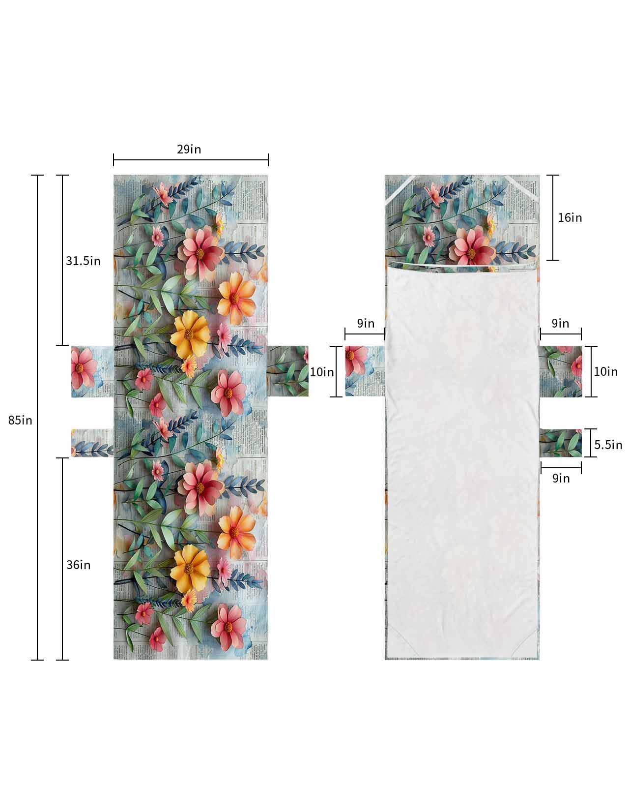 Floral Beach Lounge Chair Towel Cover, Soft Chaise Lounge Towel with Side Pockets Patio Pool Chairs Cover for Beach/Pool Sunbathing 29x85 Shabby Chic Newspaper Flower Leaf Watercolor