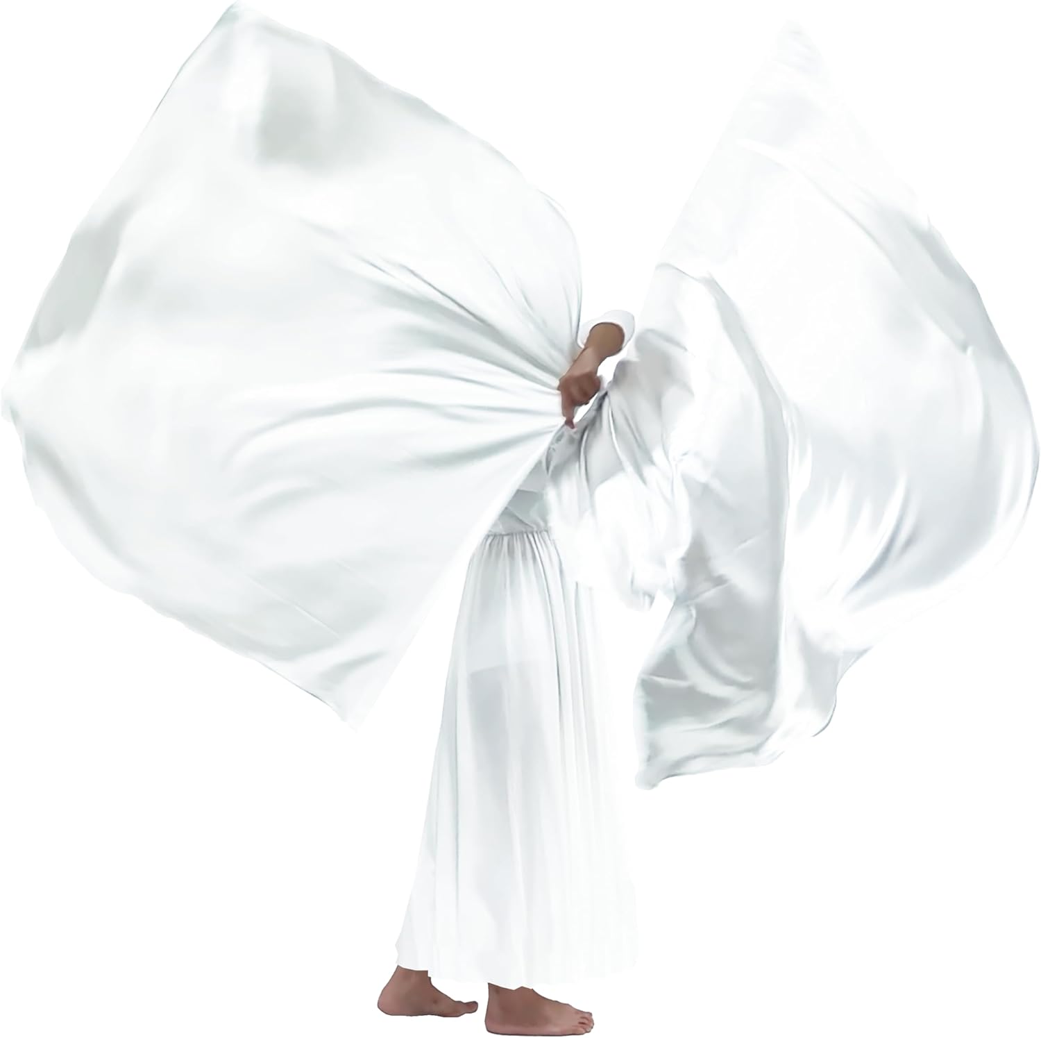 Wuchieal 51'' * 45'' rectangle Worship Flags, silk like Prophetic Worship Banner Praise Flags with Scalable Rods 1 pairs (White)