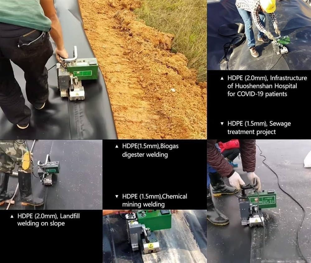 Automatyczna spawarka klinowa do geomembrany HDPE PE PVC EVA, spawarka tunelowa do grubej membrany 1,0-3,0 mm, 220 V