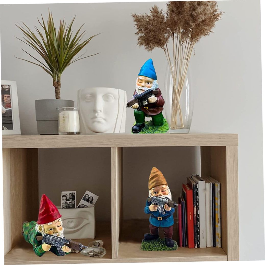Peosaard Assorted Color Gnome With Gun, Garden Gnomes, Army Gnomes Outdoor Garden Statues, Desktop Indoor Outdoor Lawn Yard Decorations Halloween Holiday Christmas, Statues (Red+Yellow+Blue)