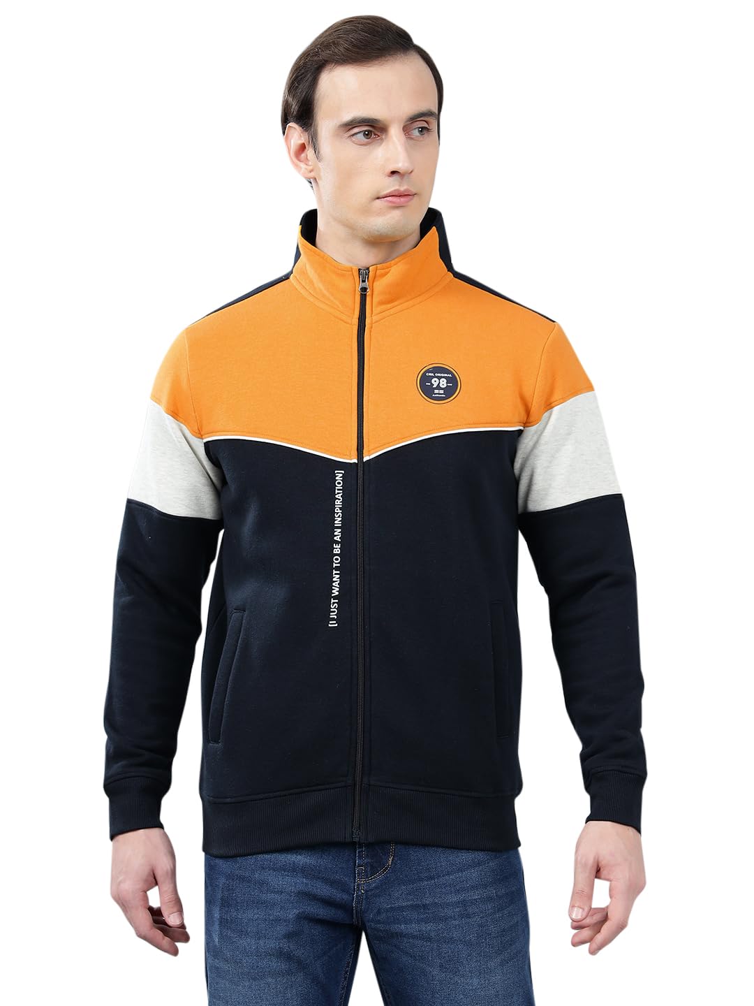 Color Block Full Sleeves Banded Collar Regular Fit Men Casual Sweatshirt | Casual Winter Wear Sweatshirts for Men | Mens Sweatshirts for Winter Wear (P_MSWS00230)-image-1