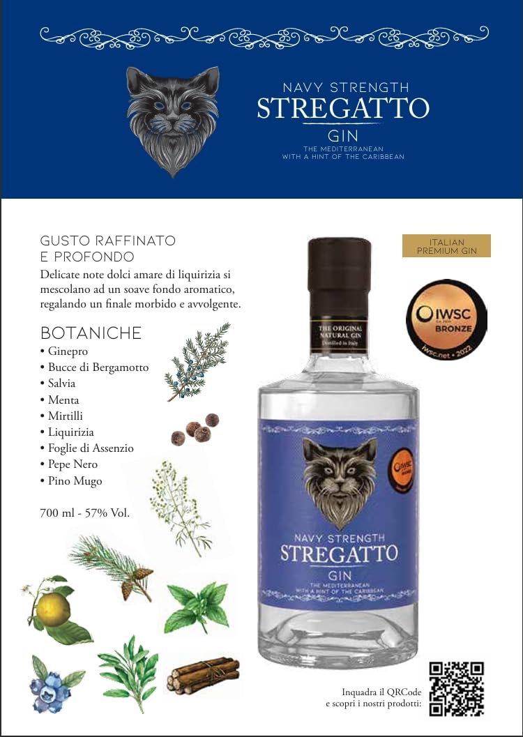GIN STREGATTO NAVY STRENGTH- 700 ml - Gin Italiano Artigianale - Distillato di Qualità Premium