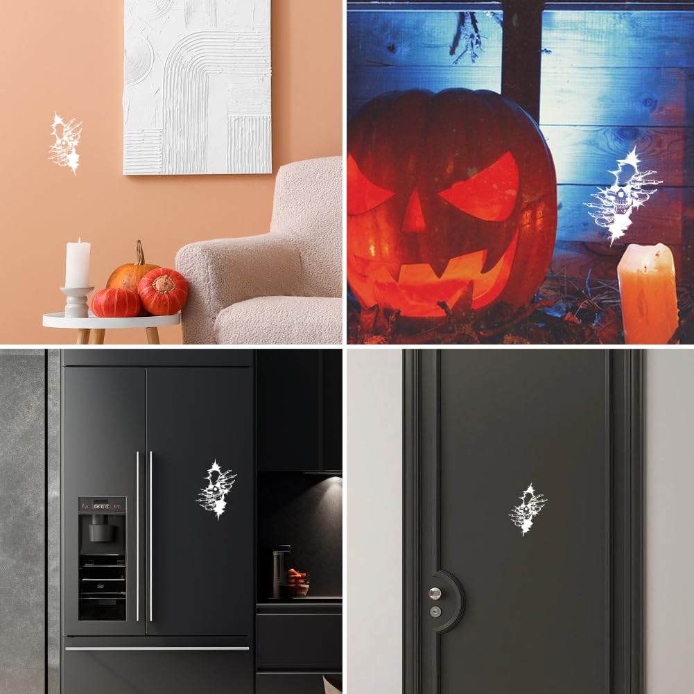 2 Adesivi Teschio Auto 12x18cm - In PVC, Bianco, Decorazione Horror Per Auto E Moto, Facili Da Applicare - Foto 7