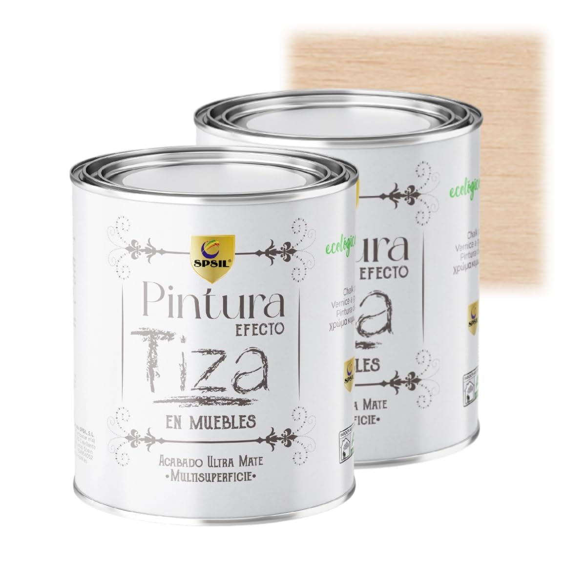 SPSIL Pintura a la Tiza Barniz Mate (750ml X 2) Multiusos Sin Lijado, Secado Rápido Lavable Ecológica, Mate Vintage para Madera Metal Yeso, Interiores Exteriores Bricolaje y Renovación de Muebles