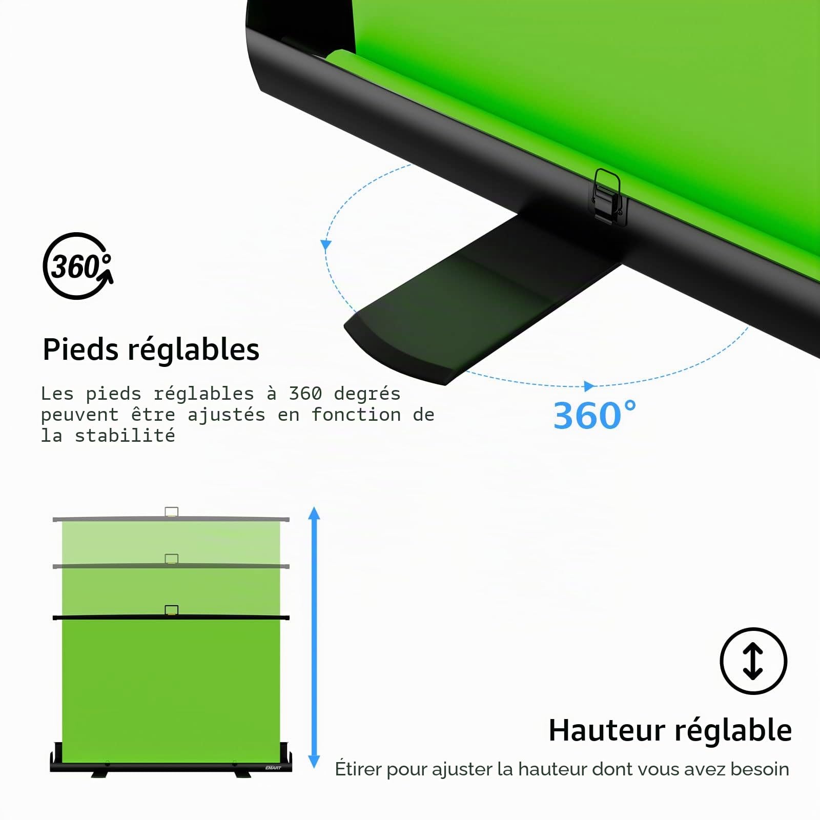 EMART 155 x 184cm Fond Vert Retractable, Green Screen pour Photo Studios