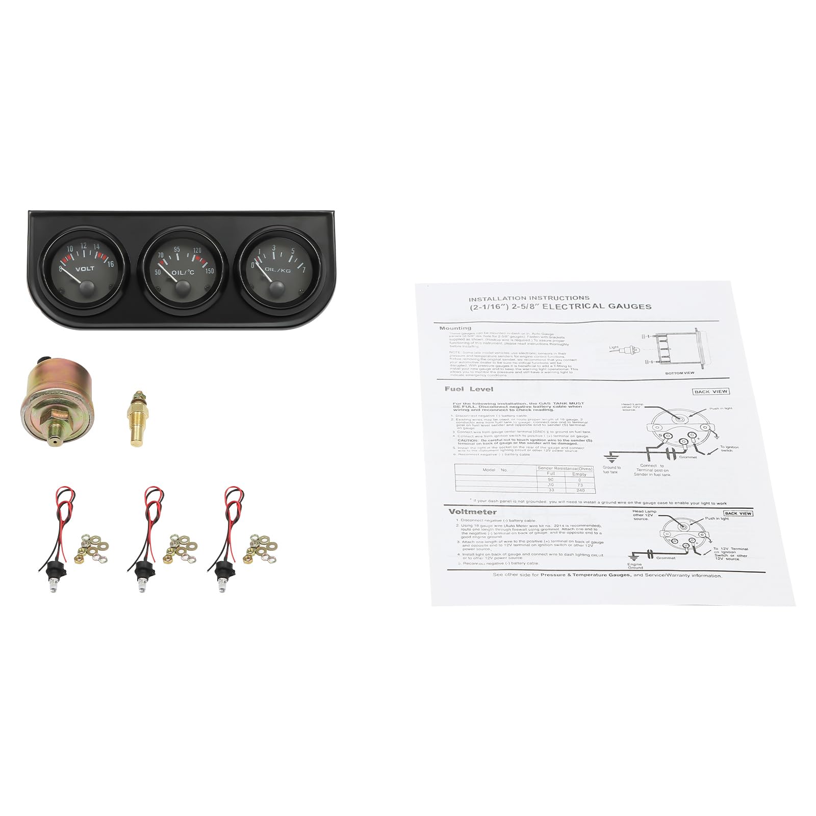3 w 1 wskaźnik ciśnienia oleju, ciśnienie oleju, woltomierz, temperatura oleju, dodatkowe instrumenty, czujnik 52 mm, do samochodu 8-16 V