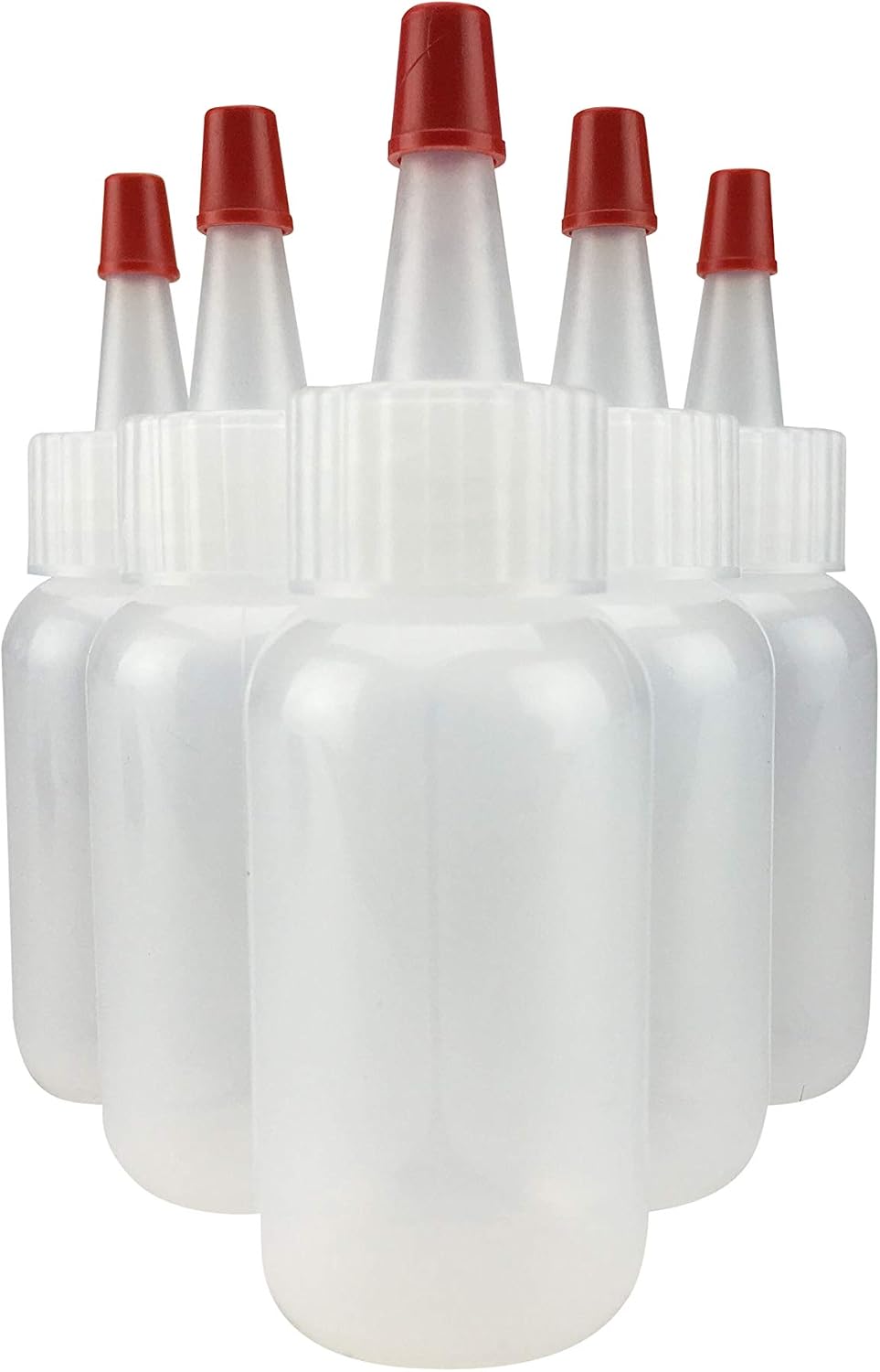 Hobbyland Squeeze Bottles, LDPE Plastic Bottles, Natural Boston Round Bottles, Yorker Spout Red Caps, Tips have .30 Hole (1oz, 6 Bottles)