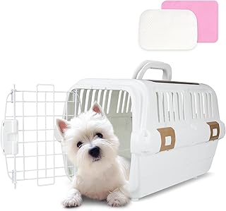 Heavy Duty Pet Carrier for Dogs and Cats - Two Doors (Top and Front), Plastic Mesh Door, Breathable, for Pets up to 10 kg, Ideal for Travel, Hiking, CVet Visits (White) product image