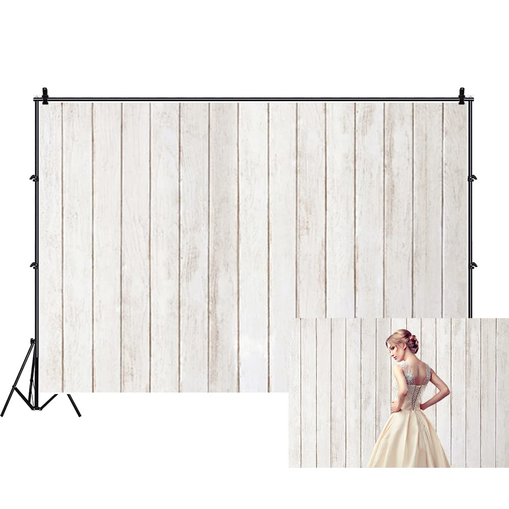 Renaiss 8x6ft Rustic White Wood Backdrop Polyester Vintage White Gray Wooden Floor Wall Plank Baby Shower Birthday Party Photography Background for