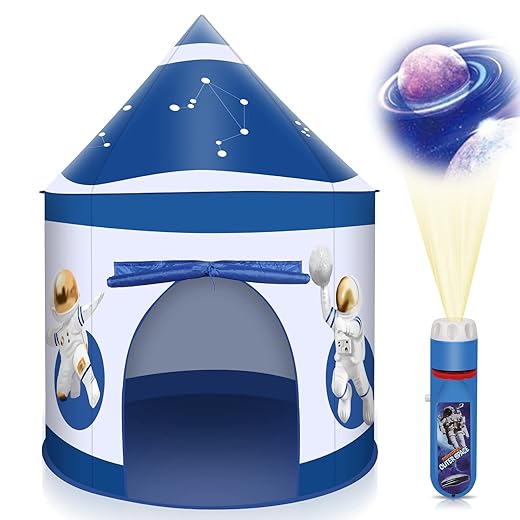 JoinJoy Kids Play Tent Rocket Ship Pop Up Playhouse Space Toys Science Included Space Projector Toy Tent for Boys and Girls Storage Bag