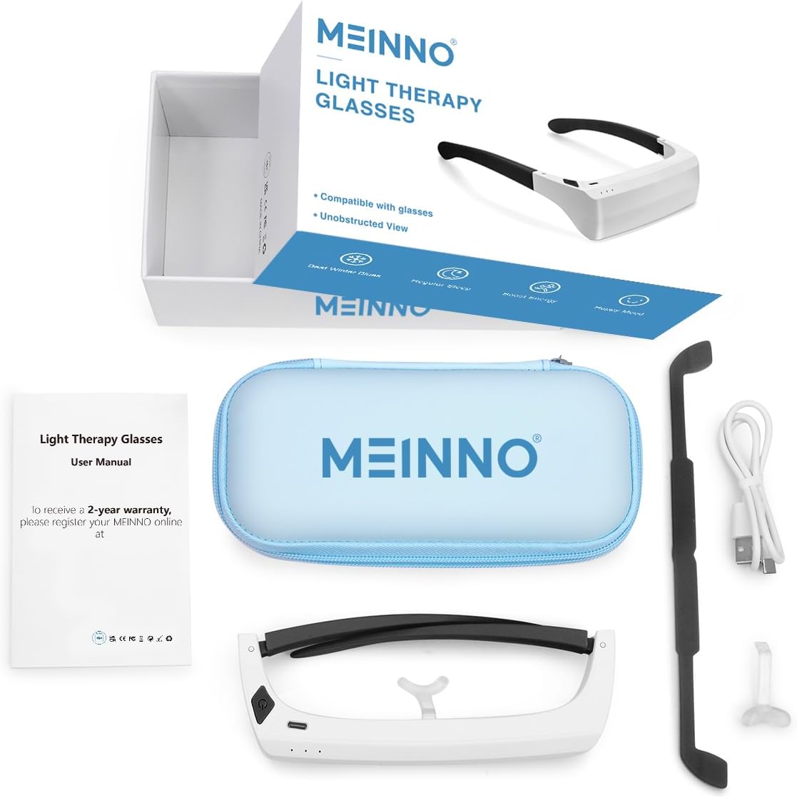 GentleGlow MEINNO Light Therapy Glasses, Blue-White UV-Free Light Therapy Lamp, Portable Daylight Lamp, Wearable Sunlight Lamp, Boost Energy, Relief for Sleep Problems, Jet Lag - Image 6