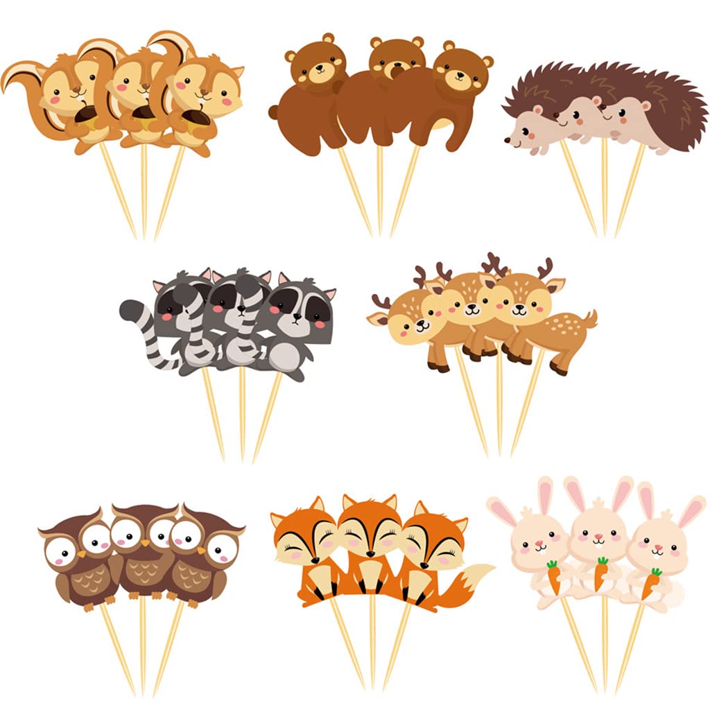 Calkkrer Bosdieren Taarttoppers – 24 Stuks Jungle- & Dierendecoratie Voor Verjaardag, Cupcakes & Muffins