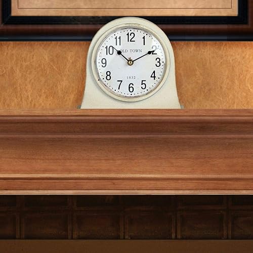 Vista 2 de Lily's Home Antique Inspired Farmhouse Desk Or Mantel Clock, Battery Powered, Metal Body, Ivory