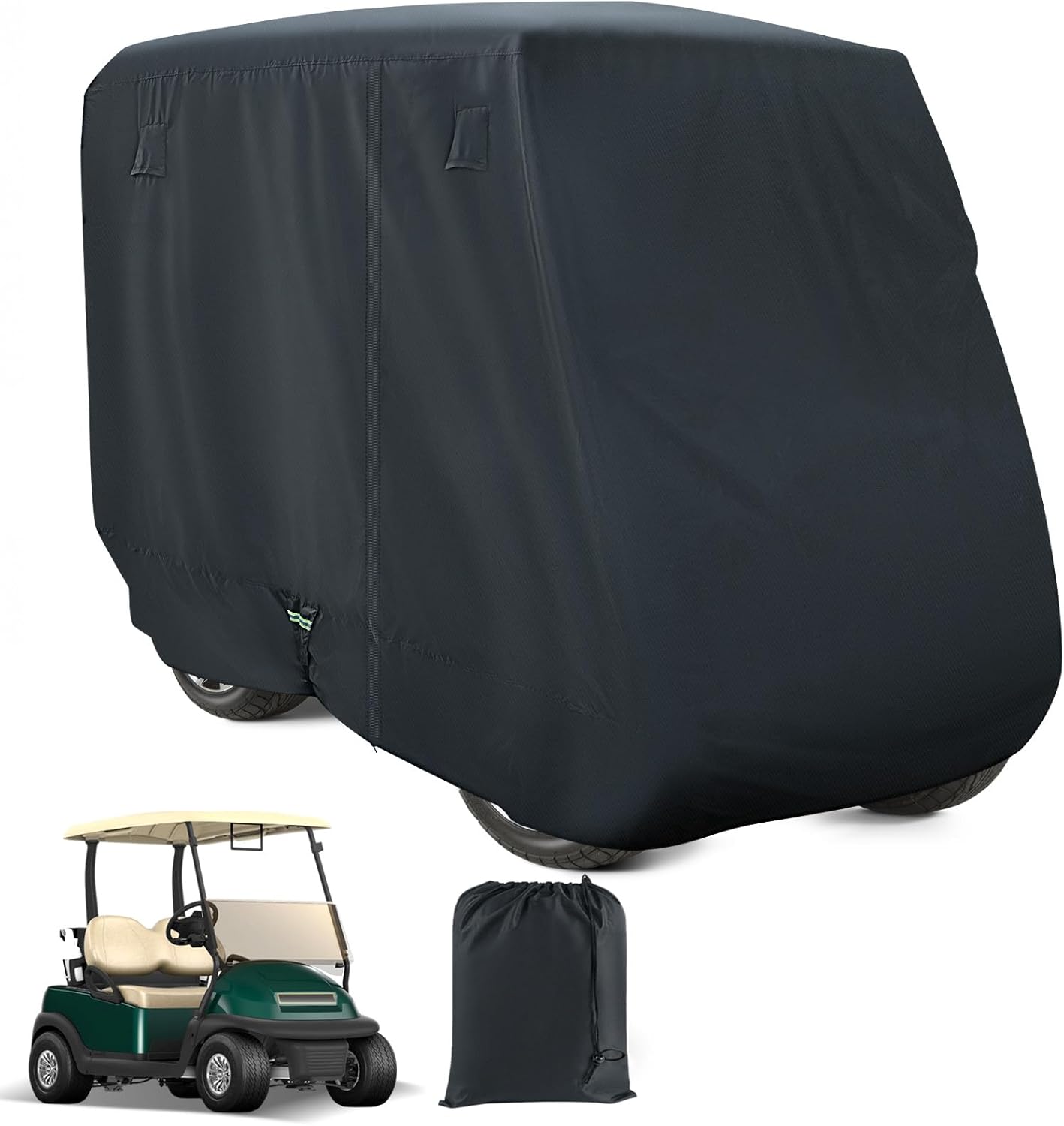 Golf Cart Cover, 420D Waterproof Golf Cart Cover with Storage Bag, Suitable for Most 2+2/4 Passenger Club Car, Yamaha, EZGO Golf Carts, Black