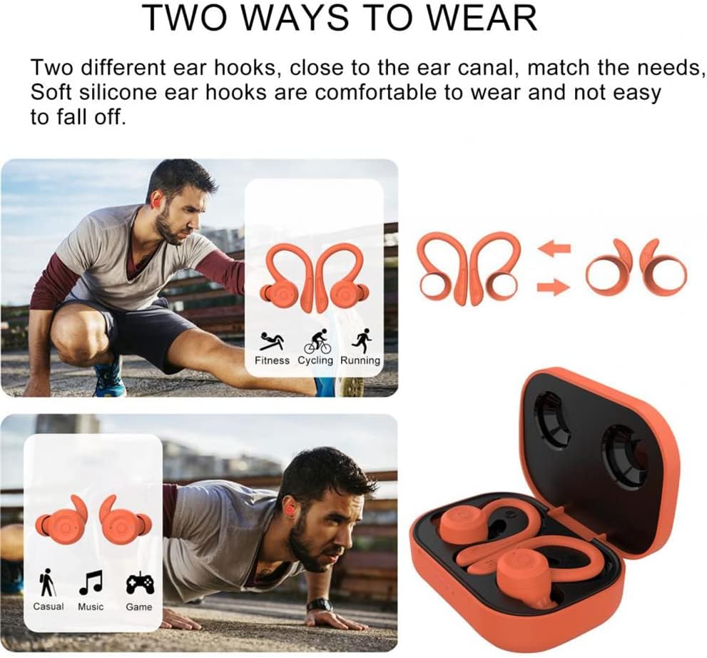 TWS Bluetooth V5.1 Wireless Earbuds IPX6 Waterproof Sports Headphones Long Standby Time in-Ear HiFi Stereo Earphones with Microphone for Running and Gaming,White